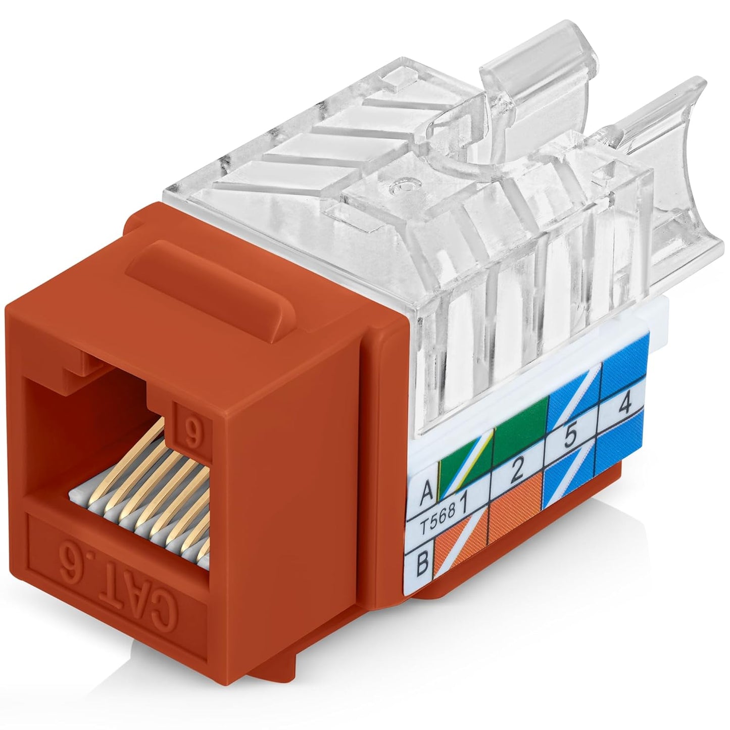 Everest 45° Angled RJ45 Cat6 Keystone Jacks 50-Pack in Orange - Slim Profile Female RJ45 Connectors - Cat 6 Keystone Jack - Compatible with 45° Angled Speed Termination Tool - 45Term (B0BL3GS7ZY)