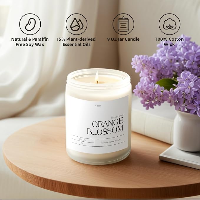 Orange Blossom Candles for Home Scented, Natural Soy Wax Aromatherapy Non Toxic - Image 3