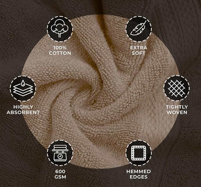 Avalon Towels Luxury 8 Piece Beige Towels Set, 2 Bath Towels, 2 Hand Towels and - Image 5