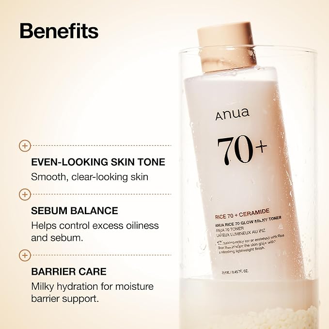 Anua Rice 70 Glow Milky Toner, Glass & Dewy Skin, Hydrating & Barrier Care - Image 3