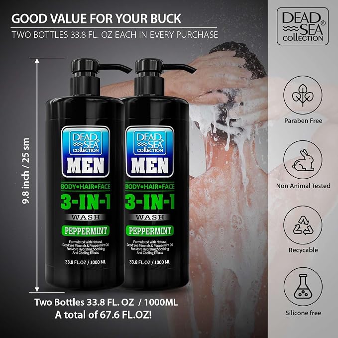 Dead Sea Collection Peppermint Men’s Body Wash – 3 in 1 Body Wash - Image 3