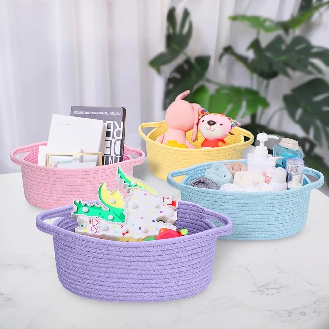 ABenkle Small Basket, Rope Room Shelf Storage Basket, Cat Dog Toys Basket Chest - Image 4