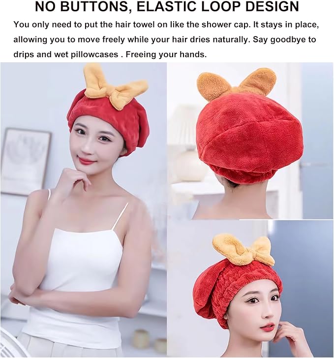 Microfiber Hair Drying Cap, Ultra Absorbent Hair Towel Wrap Turban - Image 4