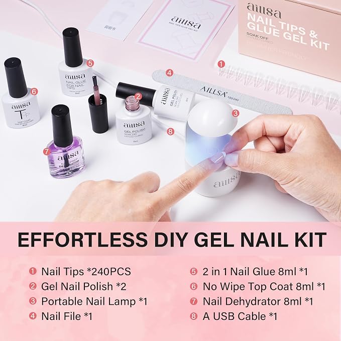 AILLSA Gel Nail Tips Kit Short Square Nail Tips 240pcs - Image 4