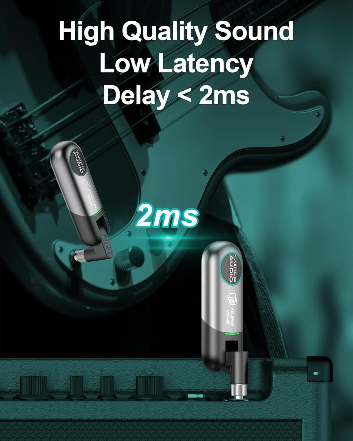 Wireless Guitar System, SWIFF Wireless Guitar Transmitter Receiver with 10 Channels, Dual Interface Design Guitar Wireless System for 6.35mm/3.5mm Audio Devices