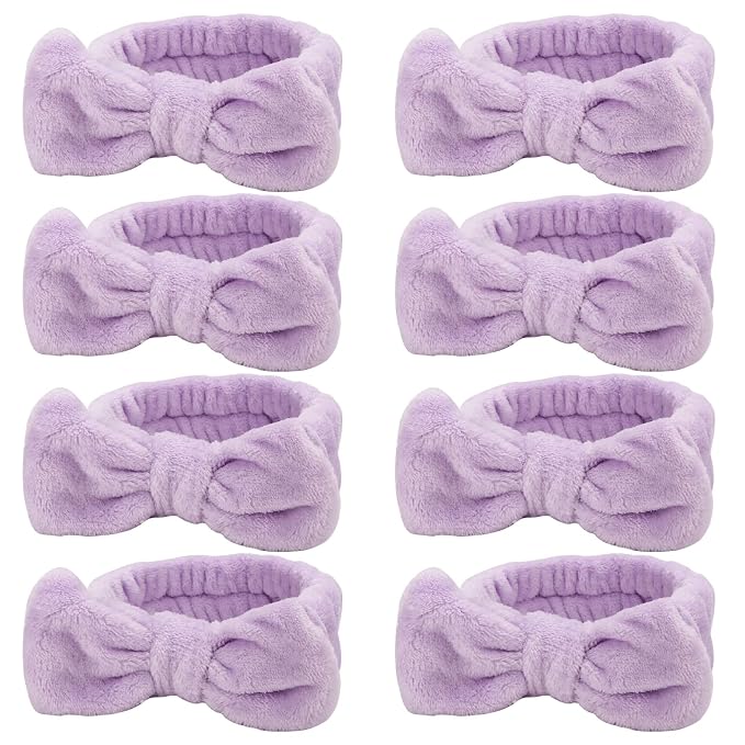Ondder Spa Headband for Washing Face 8 Pack Purple Skincare Headbands for Women by Ondder