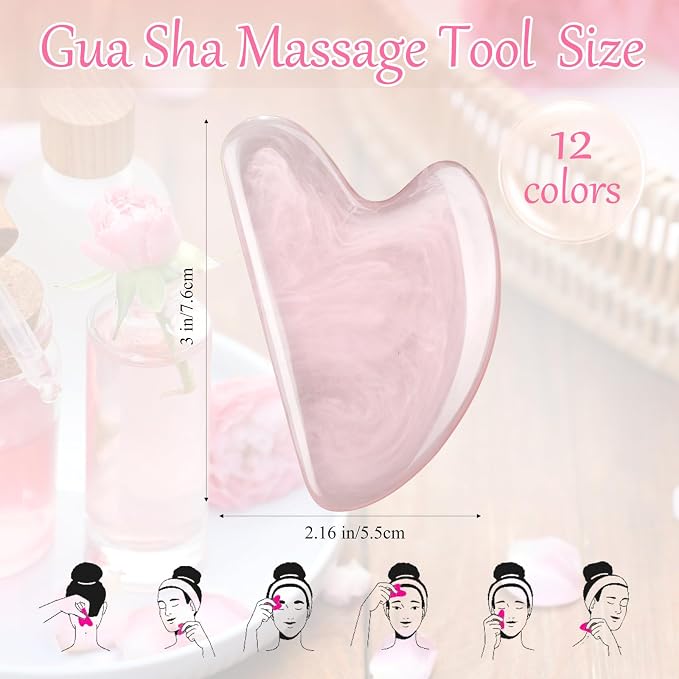 Sherr 12 Pcs Gua Sha Facial Tools Resin Heart Shaped Massage Guasha Tool - Image 2