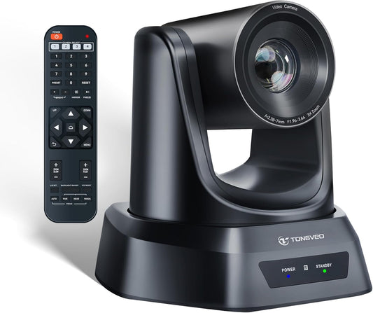 TONGVEO 3X Optical Zoom PTZ Camera HDMI USB 3.0 1080P 60fps 114-Degree Wide-Angle for Video Conference Business Meeting Live Streaming Online Learn with Zoom YouTube Teams OBS and More