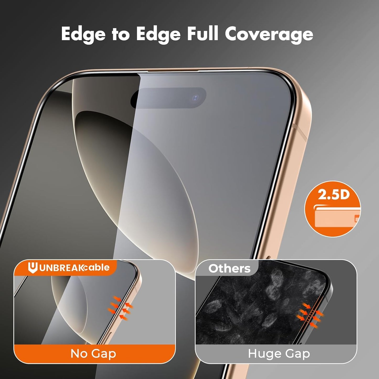 UNBREAKcable Screen Protector for iPhone 16 Pro, Pack of 3, HD Tempered Glass Screen Protector [Full Coverage] [Easy Installation][Free Bubbles][Only for Apple iPhone 16 Pro]