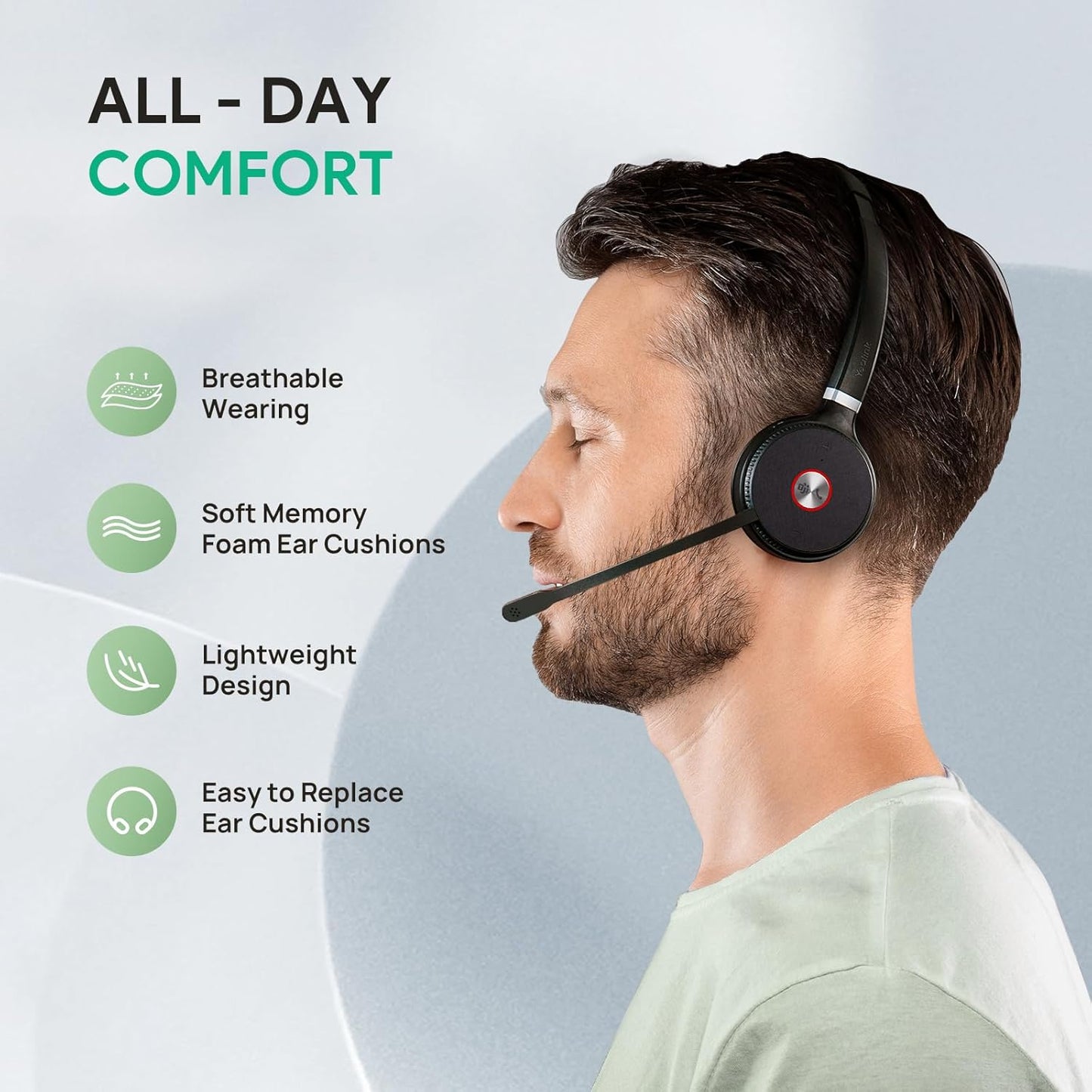Yealink WH62 Dual Teams DECT Wireless Headset 525 ft Range, Work Headphones with 2X Noise Canceling Mic for IP Phone and Computer, Office Head Set with Call Control, Ringer,14 Hrs Talk Time