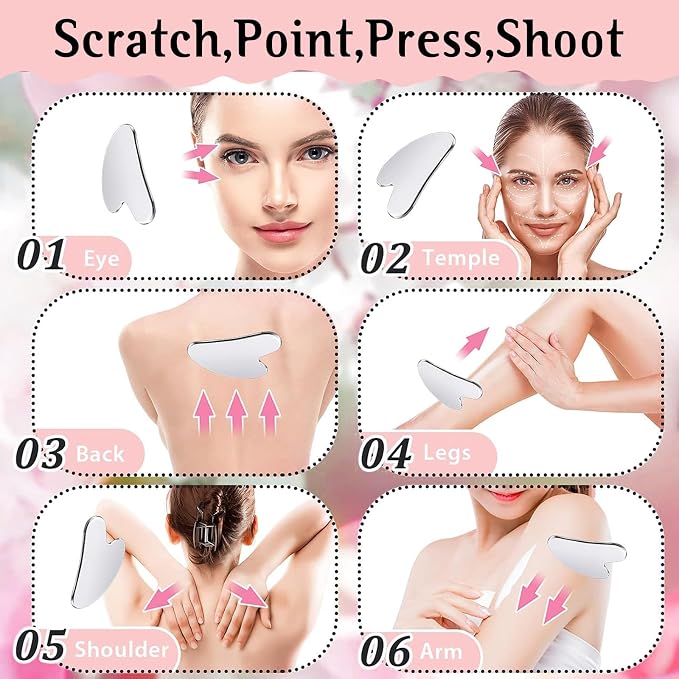 Gua Sha & Face Roller, Stainless Steel Gua Sha Facial Tools - Image 4