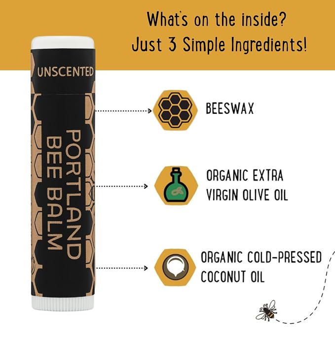 Portland Bee Balm All Natural Handmade Beeswax Based Lip Balm, Unscented 9 Count - Image 4