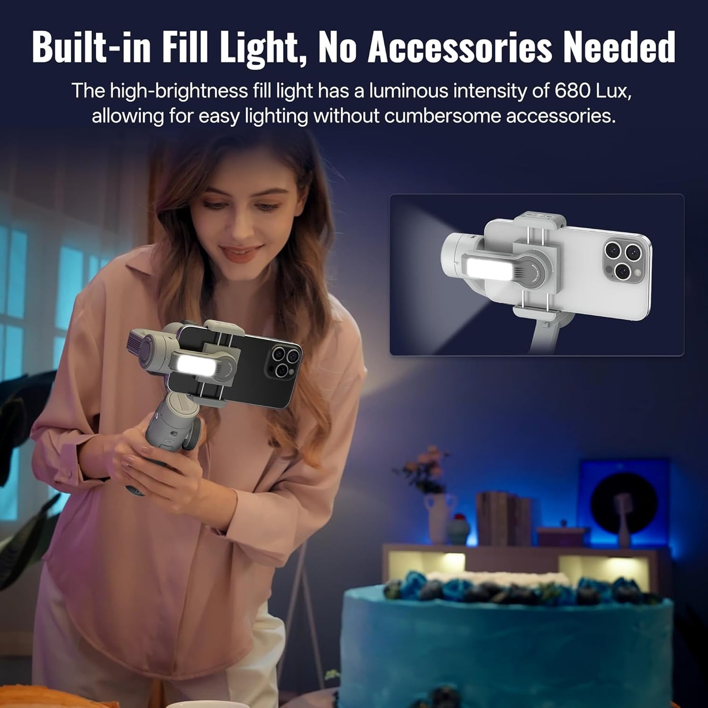 ZHIYUN CINEPEER Smooth 5E Gimbal Stabilizer for iPhone, Android, Built-in Fill Light, Tripod, 3-Axis 300g Payload Phone Gimbal, Gesture Control, Vlogging Stabilizer for YouTube, TikTok