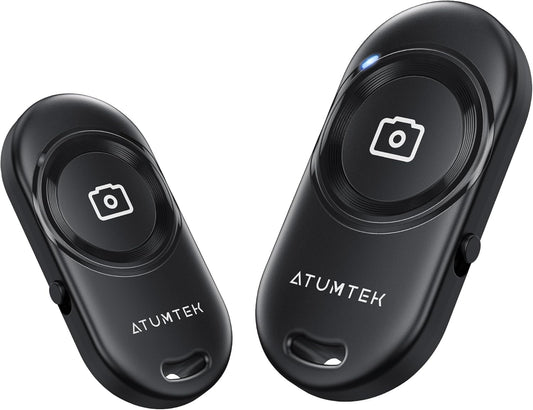 ATUMTEK Camera Remote Shutter for iPhone and Android Smartphones (2 Pack), Wireless Phone Remote Control Selfie Button for Photos and Videos (Bluetooth 5.2), Wrist Strap Included, Black Stylish