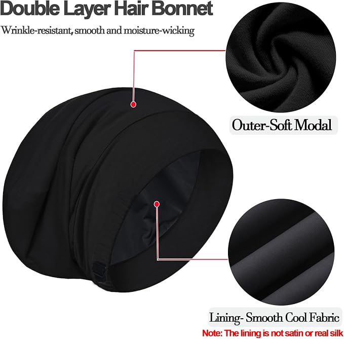 Sleep Cap Bonnet for Sleeping, Adjustable Cooling Ice Silk Lined Hair Bonnets - Image 7