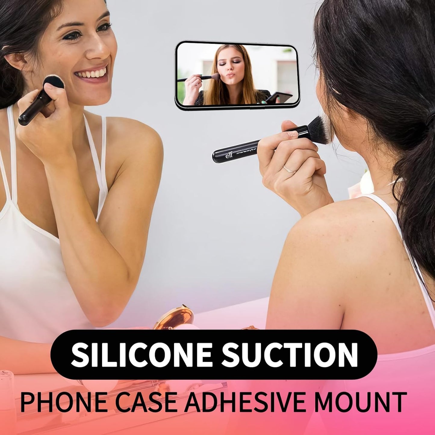 ZYCCER Double Sided Silicone Suction Phone Holder Mount,Compatible with iPhone and Android Cases Hands-Free Mirror Shower Phone Mount Strong Grip Holder (Light Pink, Single Sided 1PCS)
