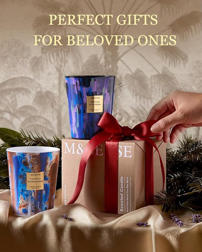 M&SENSE Large Soy Vanilla Sandalwood Scented Candle, 35oz 150 Hours 3-Wick - Image 7
