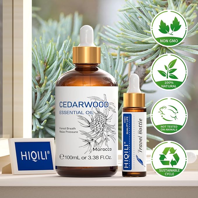 HIQILI Cedarwood Essential Oil, 100% Natural Therapeutic Grade, Premium Glass - Image 8
