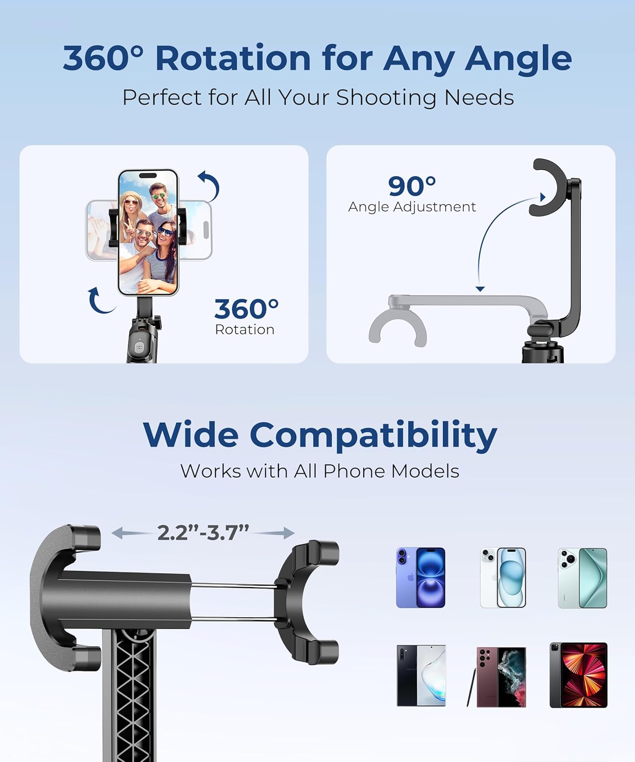 67‘’ Selfie Stick Travel Tripod, Extendable Tripod for iPhone with Wireless Remote Control and Phone Holder, iPhone Stand for Photograph, Compatible with All Cell Phones, Black