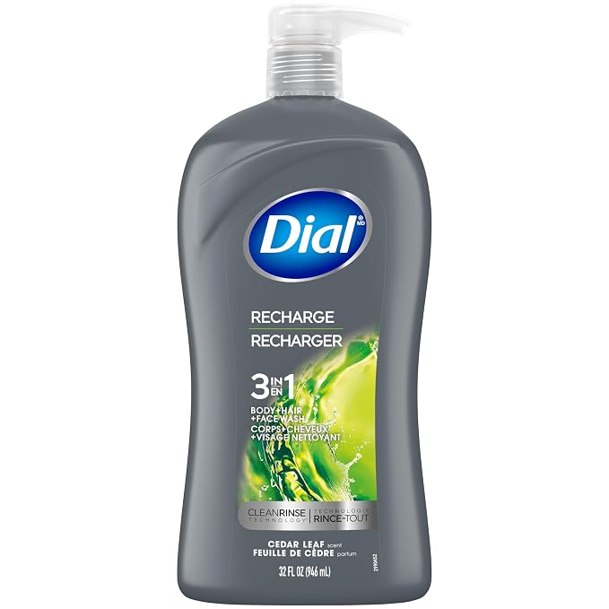 Dial Men 3 in 1 Body, Hair and Face Wash, 32 Fl Oz, Cedar Leaf Scent, Cleanses by DialSoap