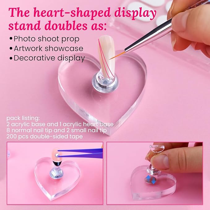 Wooden Stand for Nails Art Display Practice 2 Set, 1 Heart Shaped Acrylic - Image 6