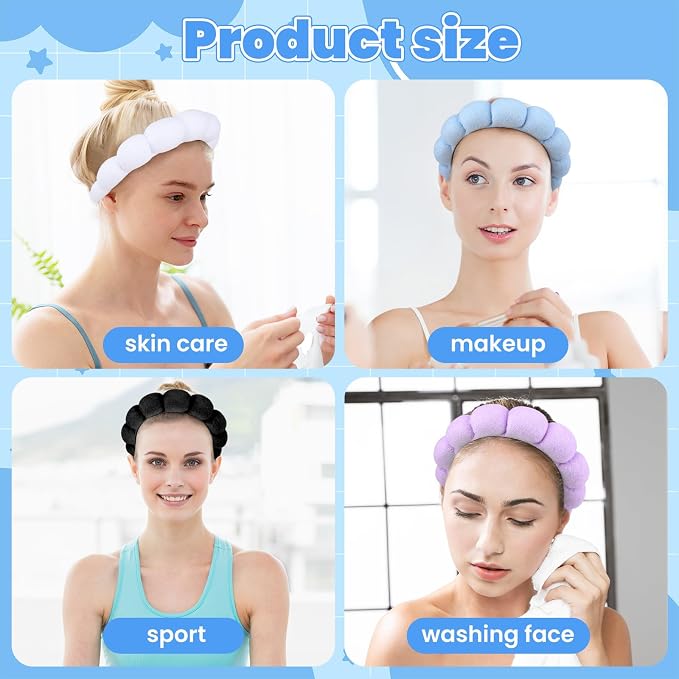 12 Pcs Spa Headbands for Women, Makeup Headbands for Women Girls, Puffy Sponge - Image 6