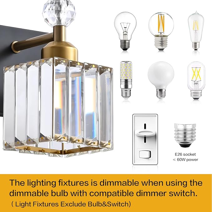 PRESDE Crystal 5 Light Bathroom Vanity Lights Modern Black and Gold Bathroom - Image 6