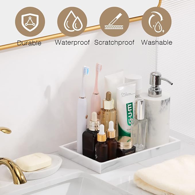 Luxspire Bathroom Vanity Tray, Resin Dresser Jewelry Ring Dish Tank Storage - Image 2