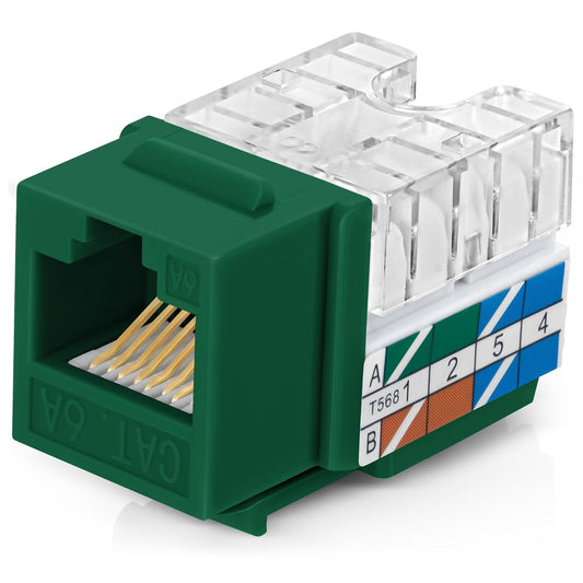 Everest 90° Angled RJ45 Cat6A Keystone Jacks 20-Pack in Green - Slim Profile Female RJ45 Connectors - Cat 6A Keystone Jack - Compatible with 90° Angled Speed Termination Tool - easyJACK (B094WB91H3)