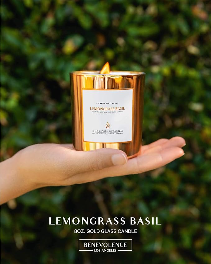 Benevolence LA Lemongrass & Basil Wood Wick Candles | Soy Christmas Scented - Image 2
