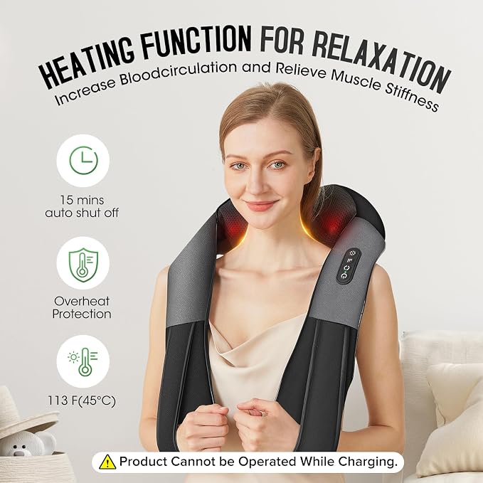 Cordless Shiatsu Neck and Shoulder Massager, Back Massager - Image 3