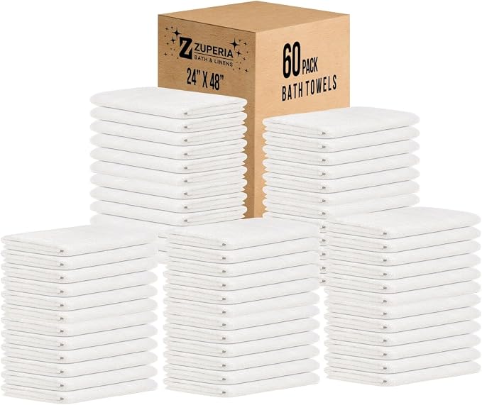 ZUPERIA White Bath Towels Bulk 60 Pack - Image 9