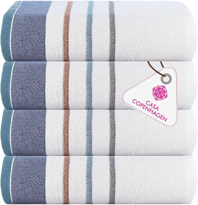 CASA COPENHAGEN White Bay 4Pcs 100% Egyptian Cotton Large Designer Towels Gift by CASACOPENHAGEN
