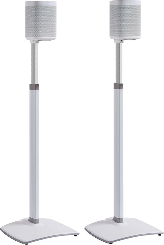 SANUS Adjustable Height Wireless Speaker Stands Designed for Sonos One, One SL, and Play:1 - Tool-Free Adjustment up to 16" and Built-in Cable Management (White)