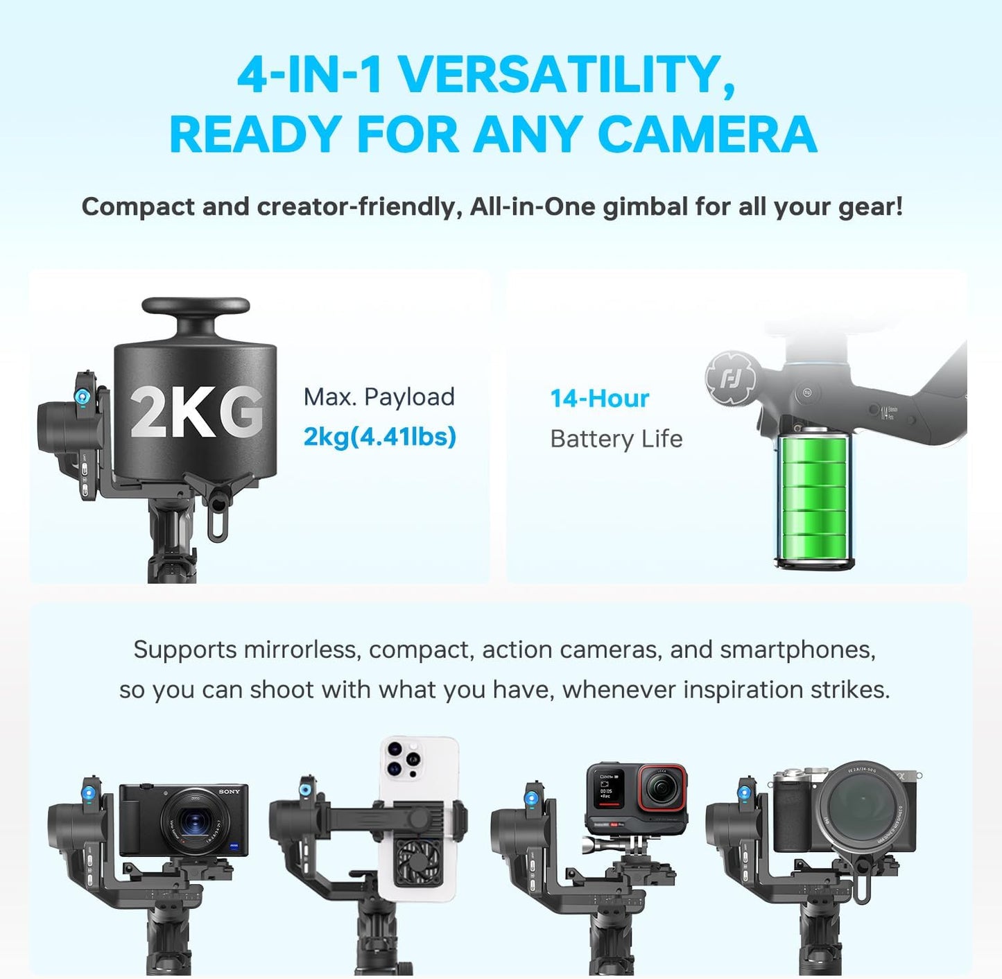 FeiyuTech SCORP Mini 3 Pro [Kit] Camera Gimbal – AI 4.0 Tracking, Detachable Handle [Bag+Fill Light+Extension Pole] 4.4lbs Payload – Gimbal Stabilizer for Mirrorless,Compact,Action Cam & Smartphones