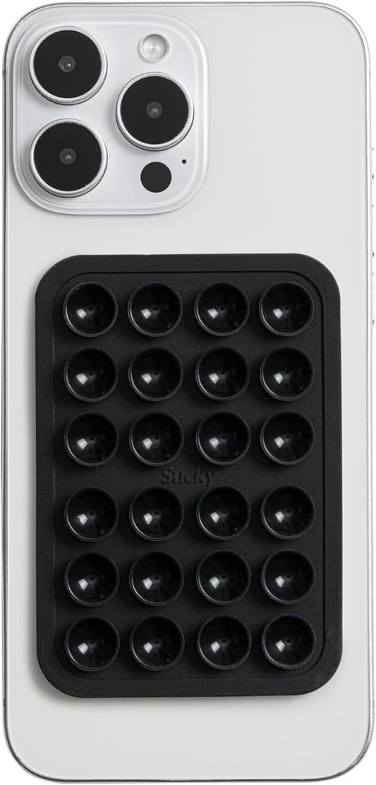 SUCKY Silicone Suction Phone Case Adhesive Mount - Anti-Slip Holder, Hands-Free Fidget Toy, Phone Accessory for iPhone and Android (Deep Black, Single Sided)