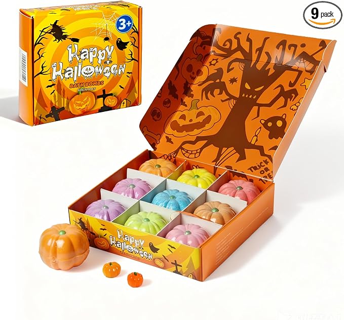 Halloween Bath Bombs for Kids Gifts: 9 Pcs Pumpkin Bath Bomb by Unknown