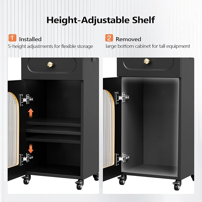 Salon Cart with Wheels & Adjustable Shelf, Esthetician, Storage Cabinet w/Glass - Image 4