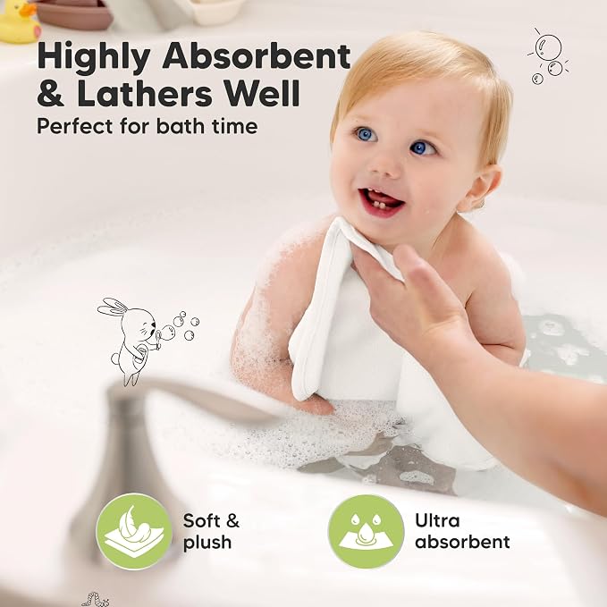 6-Pack Baby Washcloths – Soft Absorbent Viscose from Bamboo Washcloths - Image 3