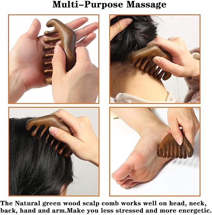 OULIGET Massage Wooden Comb, Wood Wide Tooth Hair Comb, Scraping Scalp Massage - Image 5