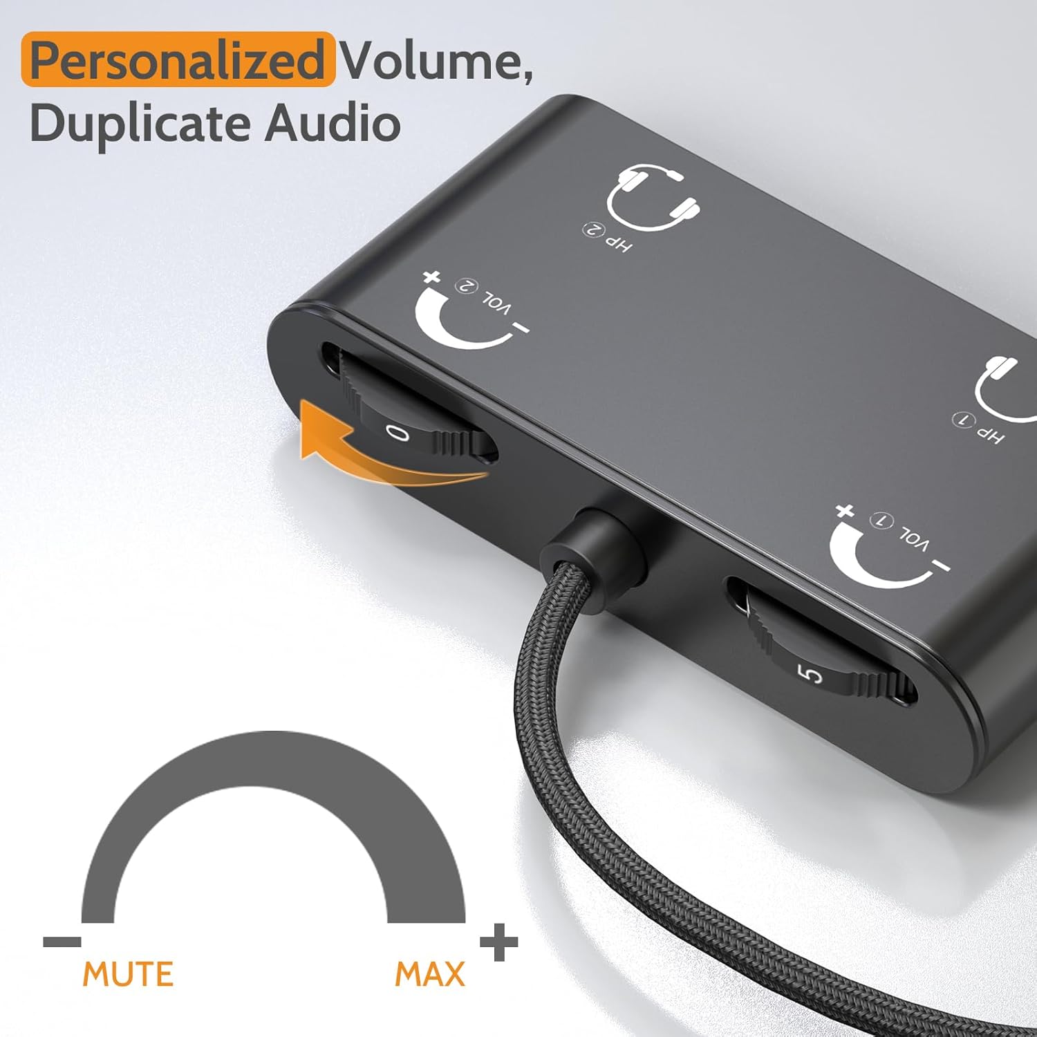 Cubilux Headphone Splitter with Volume Control, 3.5mm Dual Earphones Connector, 1/8 Double Audio Jack Adapter for 2 People, Music Share Adapter for Plane, Train Travel