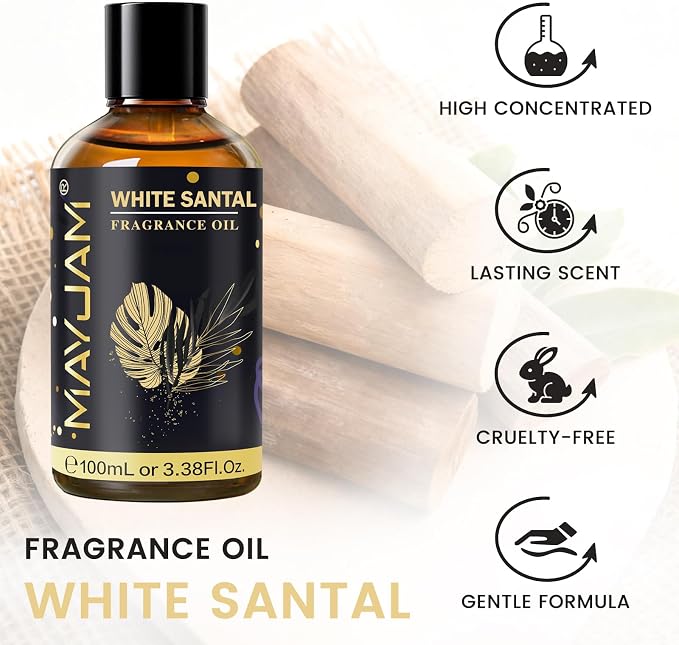 White Santal Fragrance Oil Essential Oil, MAYJAM 3.38FL.OZ White Santal Oil - Image 2