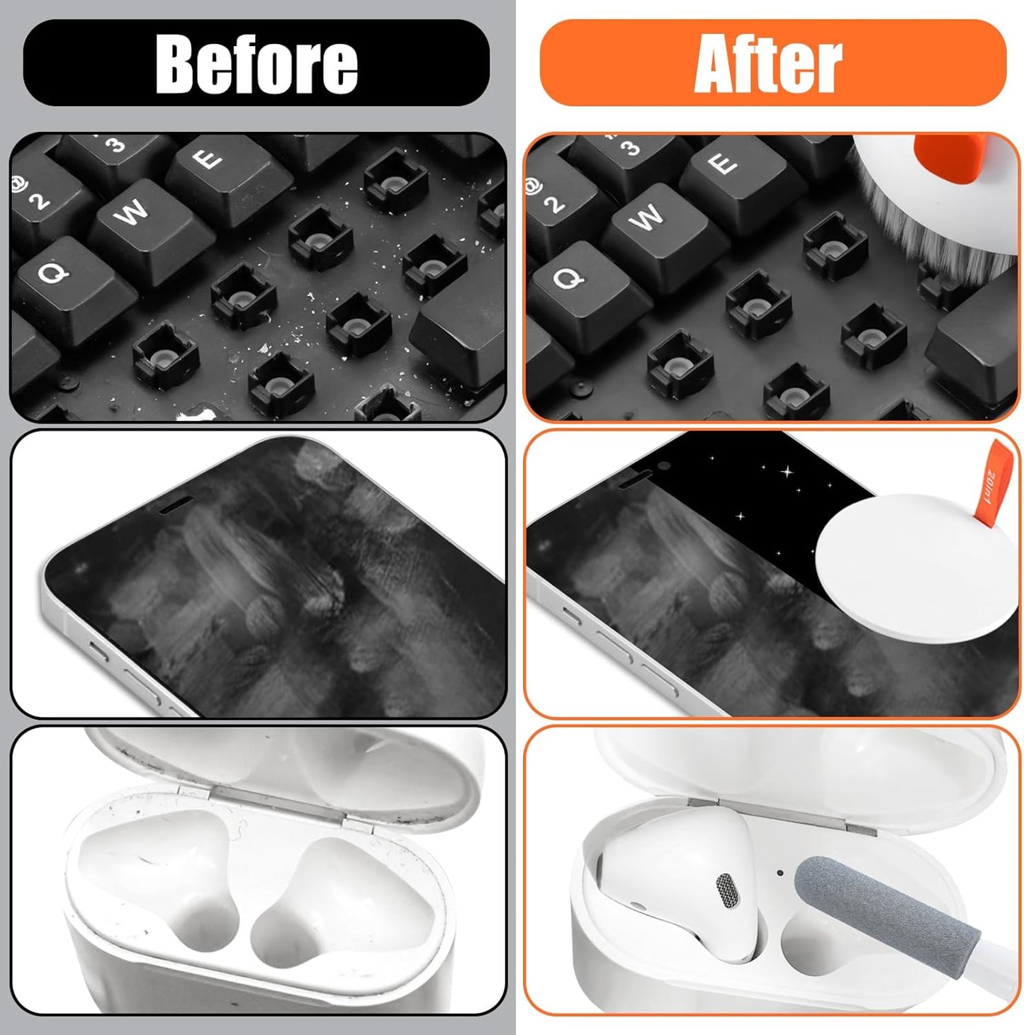 walrfid 2 Pack Laptop Phone Screen Cleaner Kit, Computer Keyboard Brush Cleaning Spray for iPhone AirPods MacBook iPad, 20-in-1 Electronic Device Tool for Camera Earbud TV Tablet Car Screens, White