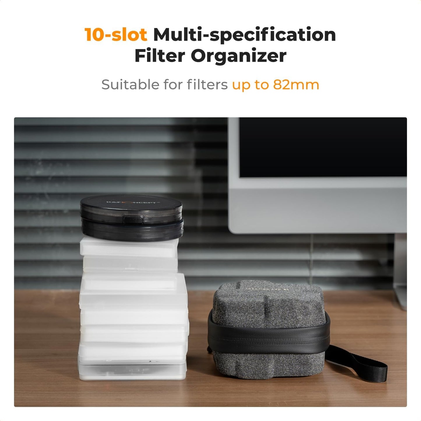 K&F Concept 10 in 1 Lens Filter Case, Hard Shell Camera Filter Pouch Up to 82mm with Hand Strap, Waterproof Camera Lens Filter Storage Wallet for ND UV CPL Filter Pouch