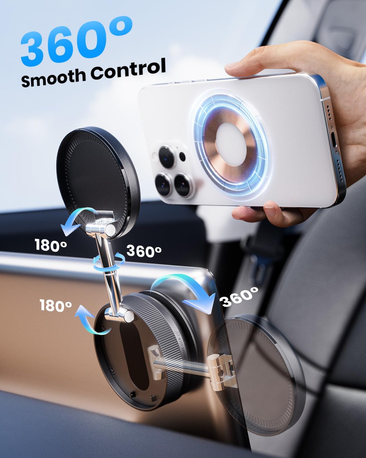 2 PCS Upgraded 360° Vacuum Magnetic Car Phone Holder for Magsafe [96+LBS Strongest Suction & 2800gf Strongest Magnetic], Adjustable Car Phone Mount for Your Car/Gym/Mirror/Shower for iPhone & Android