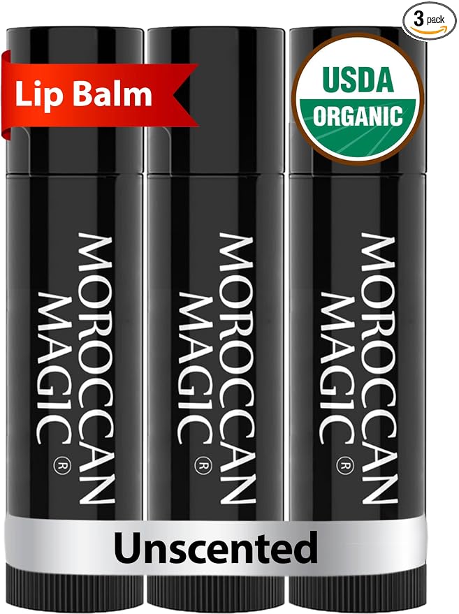 Moroccan Magic Organic Unscented Lip Balm 3 Pack | Ultra-Hydrating Argan Oil by MoroccanMagic