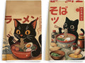 2PCS Vintage Japanese Cat Kitchen Towels, Quirky Ramen Cat Reusable Absorbent by Unknown