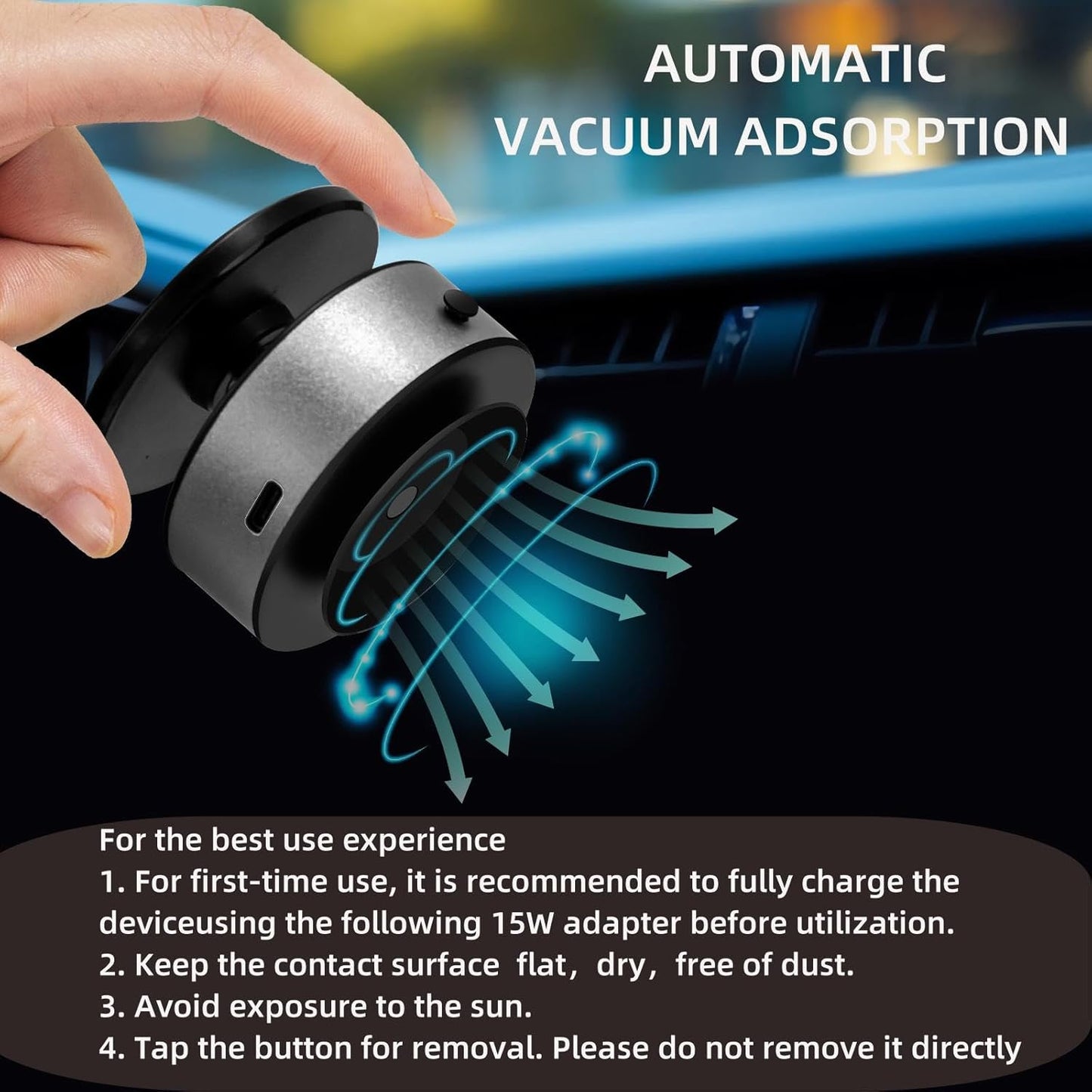 2025 Upgraded Electric Vacuum Magnetic Car Phone Holder,15W Wireless Charger Car Magnetic Phone Mount,Universal Car Phone Holder Compatible with Magsafe for iPhone 16/15/14/13/12/Pro & All Phones