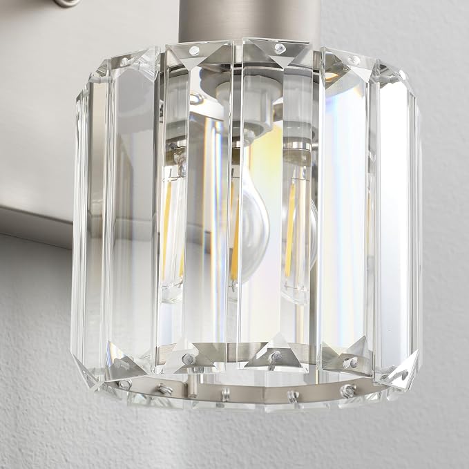 PRESDE 3-Light Crystal Bathroom Vanity Light, Brushed Nickel Bath Lighting Over - Image 5