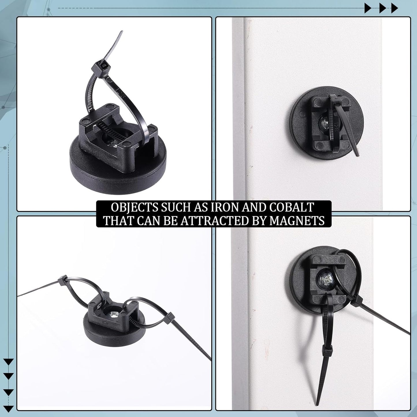 Yookeer 250 Pieces Magnetic Zip Tie Mount Multipurpose Cable Holder Magnets Magnetic Wire Management Bases with Heavy Duty Zip, Mount Nylon Cable Ties in Total (31mm)